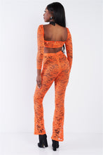 Load image into Gallery viewer, Sheer Floral Lace Crop Square Neck Top &amp; High Waist Flare Pant Set