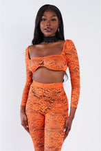 Load image into Gallery viewer, Sheer Floral Lace Crop Square Neck Top &amp; High Waist Flare Pant Set