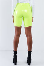 Load image into Gallery viewer, Neon Lime Green Faux Leather Biker Shorts