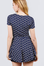Load image into Gallery viewer, Short Sleeve Round Neck W/belt Peplum Print Dty Top