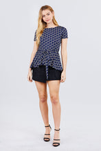 Load image into Gallery viewer, Short Sleeve Round Neck W/belt Peplum Print Dty Top