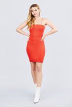 Load image into Gallery viewer, Straight Neck Cami Elastic String Heavy Rib Mini Dress