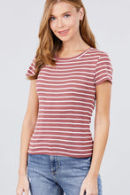 Load image into Gallery viewer, Short Sleeve Crew Neck Stripe Pointelle Knit Top