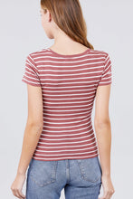 Load image into Gallery viewer, Short Sleeve Crew Neck Stripe Pointelle Knit Top