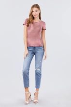 Load image into Gallery viewer, Short Sleeve Crew Neck Stripe Pointelle Knit Top