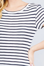 Load image into Gallery viewer, Short Sleeve Crew Neck Stripe Pointelle Knit Top