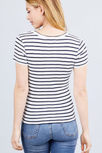 Load image into Gallery viewer, Short Sleeve Crew Neck Stripe Pointelle Knit Top