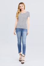 Load image into Gallery viewer, Short Sleeve Crew Neck Stripe Pointelle Knit Top