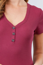 Load image into Gallery viewer, Short Sleeve V-neck W/button Detail Rib Knit Top