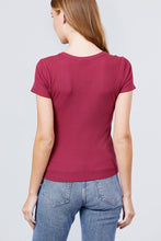 Load image into Gallery viewer, Short Sleeve V-neck W/button Detail Rib Knit Top