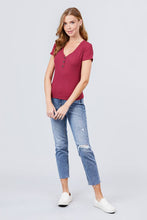 Load image into Gallery viewer, Short Sleeve V-neck W/button Detail Rib Knit Top