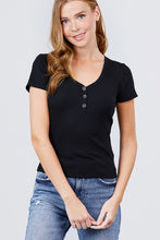 Load image into Gallery viewer, Short Sleeve V-neck W/button Detail Rib Knit Top