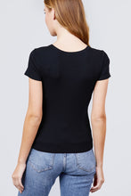 Load image into Gallery viewer, Short Sleeve V-neck W/button Detail Rib Knit Top