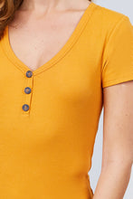 Load image into Gallery viewer, Short Sleeve V-neck W/button Detail Rib Knit Top