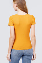 Load image into Gallery viewer, Short Sleeve V-neck W/button Detail Rib Knit Top