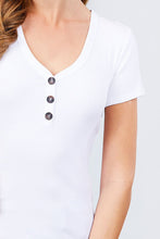 Load image into Gallery viewer, Short Sleeve V-neck W/button Detail Rib Knit Top