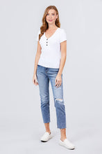Load image into Gallery viewer, Short Sleeve V-neck W/button Detail Rib Knit Top