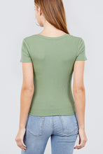 Load image into Gallery viewer, Short Sleeve V-neck W/button Detail Rib Knit Top