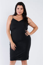 Load image into Gallery viewer, Plus Size V-neck Solid Cami Satin Mini Dress