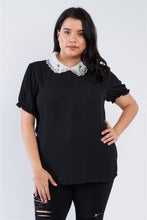 Load image into Gallery viewer, Plus Size Chiffon Embellished Peter Pan Collar Top