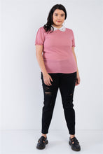 Load image into Gallery viewer, Plus Size Chiffon Embellished Peter Pan Collar Top