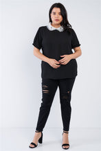 Load image into Gallery viewer, Plus Size Chiffon Embellished Peter Pan Collar Top