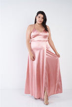 Load image into Gallery viewer, Plus Size Satin Open Criss Cross Back Maxi Dress