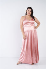 Load image into Gallery viewer, Plus Size Satin Open Criss Cross Back Maxi Dress
