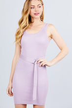 Load image into Gallery viewer, Sleeveless Double Scoop Neck W/belt Rib Sweater Mini Dress