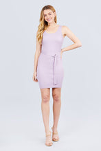 Load image into Gallery viewer, Sleeveless Double Scoop Neck W/belt Rib Sweater Mini Dress