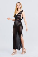 Load image into Gallery viewer, Sleeveless V-neck Side One Side Slit Long Knit Dress