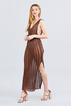 Load image into Gallery viewer, Sleeveless V-neck Side One Side Slit Long Knit Dress