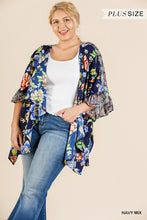 Load image into Gallery viewer, Floral Mixed Print Ruffle Bell Sleeve Open Front Kimono With Side Slits