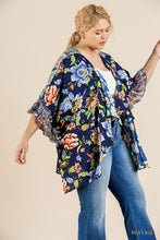 Load image into Gallery viewer, Floral Mixed Print Ruffle Bell Sleeve Open Front Kimono With Side Slits