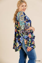 Load image into Gallery viewer, Floral Mixed Print Ruffle Bell Sleeve Open Front Kimono With Side Slits