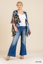 Load image into Gallery viewer, Floral Mixed Print Ruffle Bell Sleeve Open Front Kimono With Side Slits