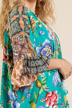 Load image into Gallery viewer, Floral Mixed Print Ruffle Bell Sleeve Open Front Kimono With Side Slits