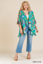 Load image into Gallery viewer, Floral Mixed Print Ruffle Bell Sleeve Open Front Kimono With Side Slits