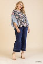 Load image into Gallery viewer, Floral Scarf Mixed Print Kimono Sleeve Round Neck Peplum Hem Top