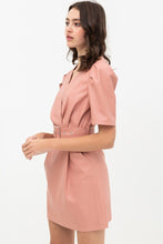 Load image into Gallery viewer, Pleather Dress With Belt Buckle Across Waist. Short Sleeve With V Neckline