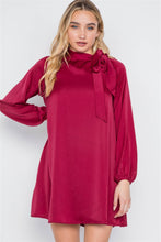Load image into Gallery viewer, Satin Long Sleeve Side-tie Mini Dress