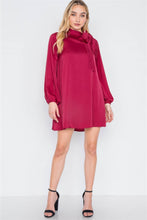 Load image into Gallery viewer, Satin Long Sleeve Side-tie Mini Dress