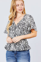 Load image into Gallery viewer, Ruffle Short Sleeve V-neck Surplice Side Ribbon Tie Woven Top