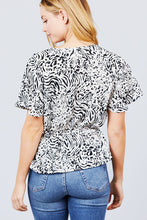 Load image into Gallery viewer, Ruffle Short Sleeve V-neck Surplice Side Ribbon Tie Woven Top