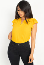 Load image into Gallery viewer, Split V Band Collar Ruffle Sleeve Top