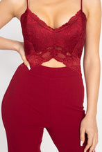 Load image into Gallery viewer, Floral Lace Front Cutout Jumpsuit