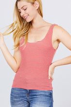 Load image into Gallery viewer, Sleeveless Double Scoop Neck Stripe 2 Ply Rib Knit Top