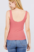Load image into Gallery viewer, Sleeveless Double Scoop Neck Stripe 2 Ply Rib Knit Top