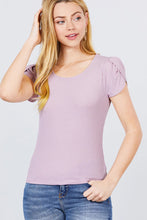 Load image into Gallery viewer, Short Tulip Puff Sleeve Round Neck Rib Knit Top