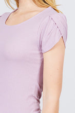 Load image into Gallery viewer, Short Tulip Puff Sleeve Round Neck Rib Knit Top